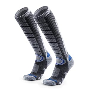 WEIERYA Ski Socks 2 Pairs Pack for Skiing, Snowboarding, Cold Weather, Winter Performance Socks Grey Large