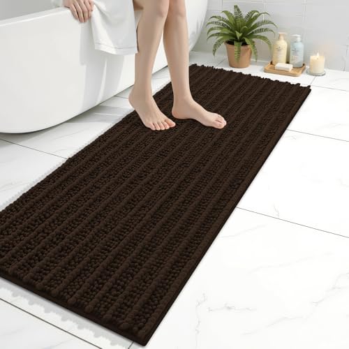 Image of Arotive Luxury Bathroom Runner Rugs 47x17, Extra Soft Thick Absorbent Shaggy Chenille Bath Rugs, Machine Wash Dry, Bath Mats for Bathroom Floor, Tub and Shower, Home Decor Accessories, Brown