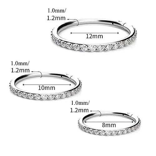 Yrogcu 316L Surgical-Steel Hinged Nose Rings Hoop : 20G(0.8Mm) 8Mm Diameter Mens Body Pierecing Ring With Colorful Zircon Septum Clicker Helix Cartilage Hoop Body Piercing Jewelry Silver Color #TOP2