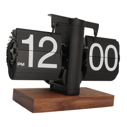 Tonysa Retro Digital Flip Down Clock, Large Number Battery Powered, Knob Adjustment, Easy to Read,Base, Refined Versatile Placement, Black (Black)