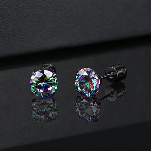 Subiceto Hypoallergenic G23 Implant Grade Titanium Screw Back Earrings 20G Pure Titanium Post for Sensitive Ears 5A Cubic Zirconia Titanium Earring Studs for Women Men Double Side Earrings Piercing Sleeper Studs Jewelry2