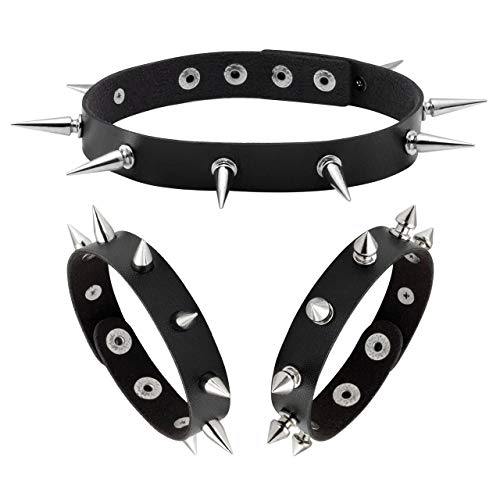 Manfnee Punk Gothic Bracelet Spike Rivet Cuff Bangle Metal Studded Wristband Necklace Adjustable