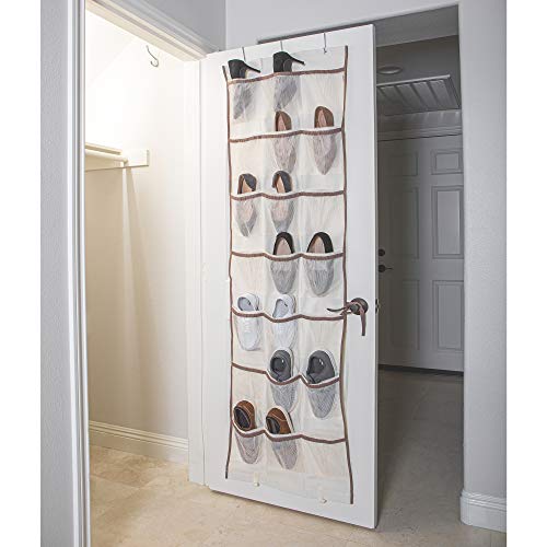 Smart Design Over-The-Door Organizer w/ 42 Pockets w/ Elastic Trim & Hanging Hooks - VentilAir Mesh Fabric - Shoes, Pantry, & Closet Storage - Home Organization (21 x 73 Inch) [Beige w/ Brown] - Thumbnail 3