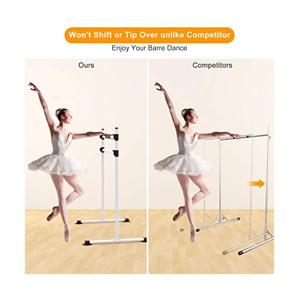 Segteckric Portable Dance Ballet-Barre Bar for Home - 4ft Upgraded Adjustable Freestanding Stretching Ballet Double Bar Fitness Exercise Equipment for Kids Women Men (White)