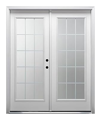 National Door Company Z029254L Steel, Primed, Left Hand In-swing, Exterior Prehung Double Door, Internal Grilles Full Lite, 72"x80", Clear,White