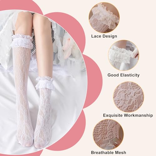 4 Pairs Womens Lace Ankle Socks Sexy Mesh Lace Trim Lolita Sock Women Frilly Lace Ankle Ruffle Socks for All Kinds of Parties Tea Parties Match With All Kinds of Shoes3