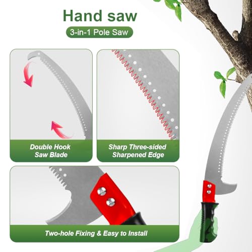 Image of HASTHIP Tree Pruning Pole Saw, 118'' Extendable Manual Tree Trimmer with 3 Stainless Steel Poles and Curved Blade, Handheld Branch Cutter with Hook for High Limb Gardening