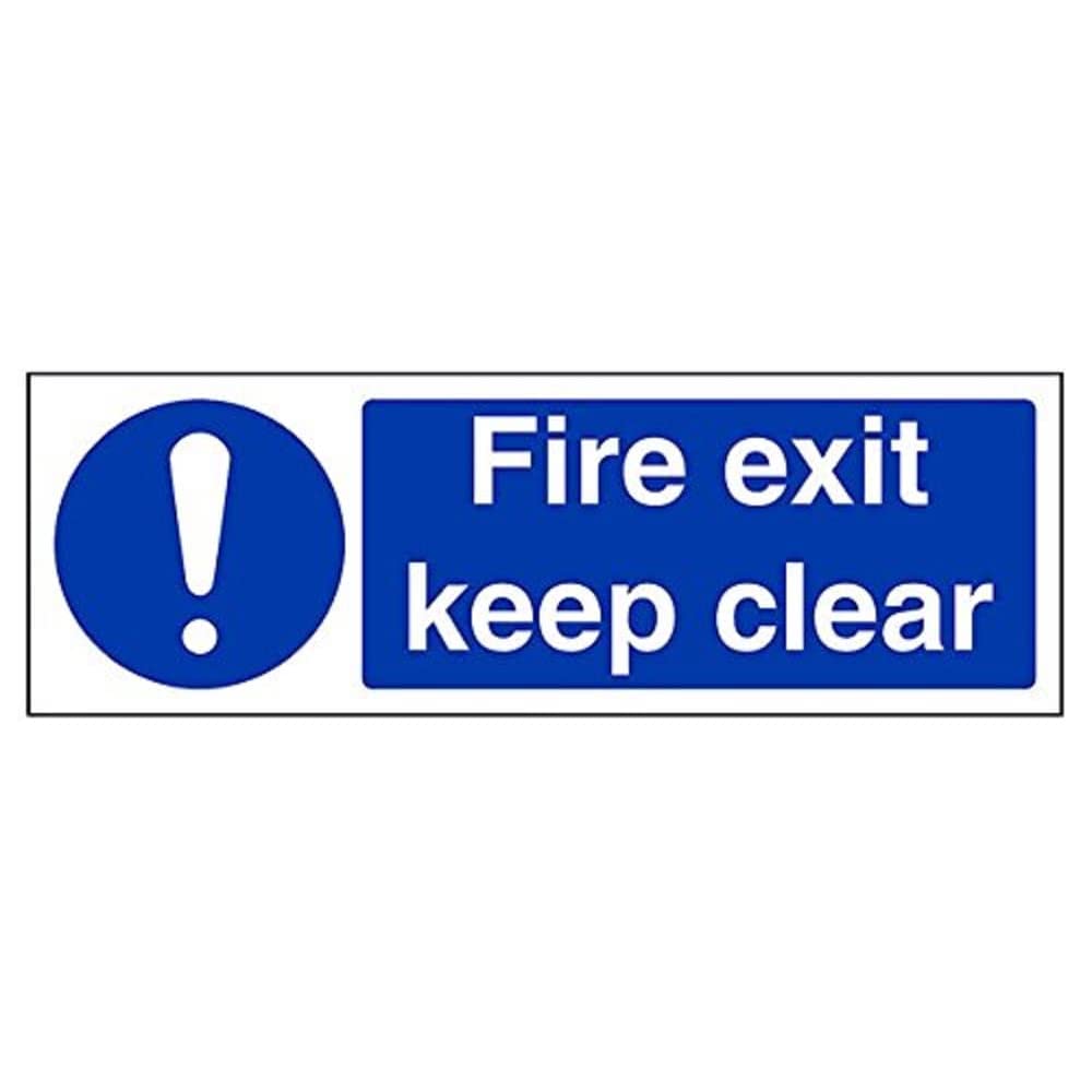 V Safety Fire Exit Keep Clear Mandatory Sign - 300mm x 100mm - Self Adhesive Vinyl