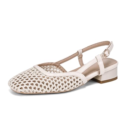Image of MICIFA slingback flats for women, Round Toe Low heel Sandals Fashion Splicing Dress Shoes for Women