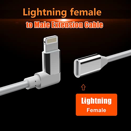 Iphone Charger Extension Cable,[Apple Mfi Certified] 90 Degree Lightning Charging Male To Female Extender Dock Cable Adapter For Iphone 14 Pro Max/13/12/11/Xs/Xr/X/8/7/6 Pass Data Audio #TOP1