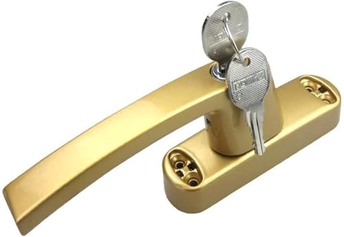 ROHCGHC Door and Window Handles, Universal Window Handle,Replacement Window Handles, Handle, Locks, Door Aluminum Spiral with Key Linkage Lock(Gold,The Length of the Fork is 57 mm)