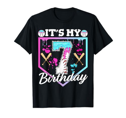 Baseball Drip 7 Year Old Ice Cream 7th Birthday Boy Dripping T-Shirt