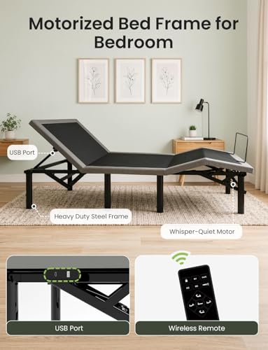 Image of Adjustable Bed Frame Full Size with Remote & USB Ports, Zero Gravity | Electric Beds Bases, Quiet motor, Heavy Duty Metal Frame, Nightlight, 3-Fold Foldable Design, Easy Assembly Power Bed Frame