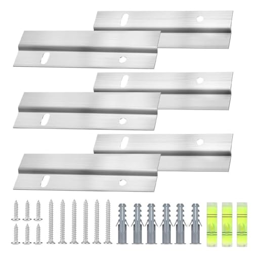 Opatiny Lot de 3 supports de fixation murale en Z avec vis et chevilles pour cadres, miroirs, étagères, argenté