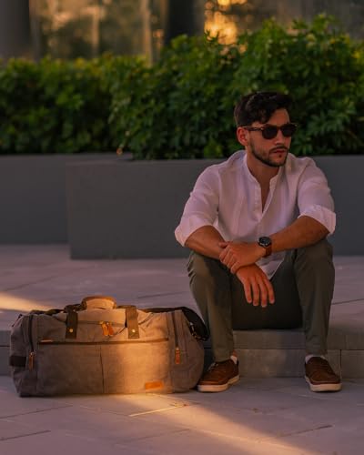 S-ZONE 65L Expandable Canvas Duffle Bag Travel Overnight Holdall Weekend Bag with Shoes Compartment Large Carry On Bag Tote Gym Bag for Men Women, Grey, L2