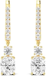 Cushion Shape LAB GROWN Diamond Drop Earrings 2 Stone (Color E-F Clarity VS2-SI1)