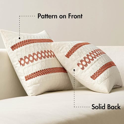Image of MIULEE Set of 2 Burnt Orange Decorative Pillow Covers 18x18 Inch | Fall Farmhouse Boho Couch Throw Pillows Modern Cotton Cushion Covers Macrame Woven Home Decor for Bed Sofa Chair
