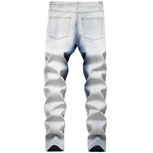 DGHM-JLMY Mens Ripped Jeans Fashion Washed Straight Fit Slim Jeans Distressed Destroyed Comfort Flex Waist Pants2