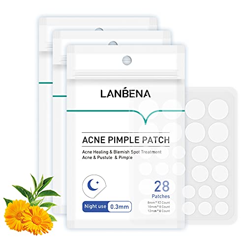 3 Pack Pimple Patches, LANBENA 84 Patches Acne Pimple Patch, Hydrophilic Acne Patch with Tea Tree Oil, Quick & Easy Acne Spot Treatment Acne Patches(3 Sizes | 84 Patches | Night use)â€¦