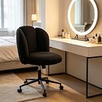 Furniliving chaise de bureau sans bras, Chaise Vanité rembourrée avec dos, Chaise de travail confortable pour chambre, Dressing Room, Bureau à la maison, Noir