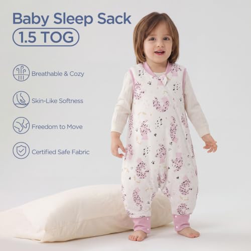 Image of Duomiaomiao 1.5 TOG Wearable Blanket 12-24 Months 100% Cotton Four Season Side Open Zipper Baby Sleep Sack with Feet, Breathable Toddler Sleep Bag