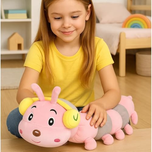 Image of 45cm Headphone Caterpillar Soft Toy Plush for Kids | Crawler Soft Toy for Kids, Home & Car Decoration | Cuddly Birthday Gift | Decorative Plush Toy (Pink Caterpillar)