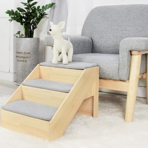 Solid Wood Pet Stairs - 3 Non-Slip Steps, Safe Climbing Ramp for Small Dogs & Cats, Ideal for Beds & Sofas, Supports Senior & Mobility-Impaired Pets