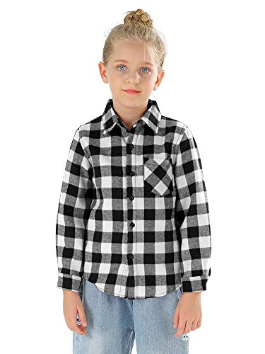 Aeslech Camicia da bambina a quadri in pile, a