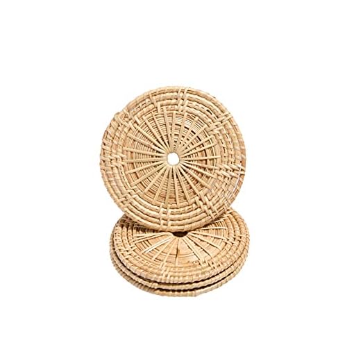 SoBoho Handmade Bamboo Coasters for Rattan Decor - Wicker Boho Coasters for Boho Living Room Decor - Rattan Coasters for Boho Coffee Table - Natural Woven Coasters for Indie Decor - Coaster Set of 4