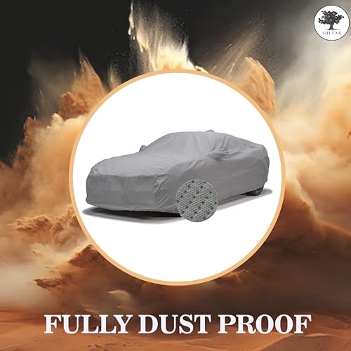 Image of Sulfar 100% Waterproof Car Body Cover Compatible with Mirror for Tata Indigo ECS (Triple Stitched, Full Bottom Elastic, Grey-TB)