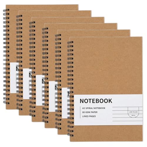 RICHER HOUSE 6 Pack A5 Line Notebook 120 Pages Kraft Cover Spiral Notebook