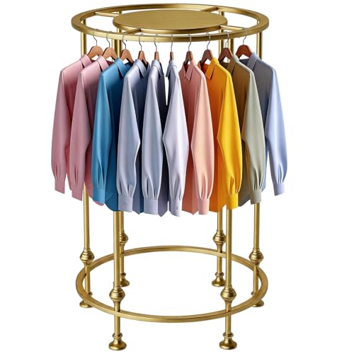 KUCKGO Round Garment Rack for Retail Display - Heavy Duty Metal Clothing Rack, Freestanding Clothes Hanging Rack for Boutique, Closet Storage for Dresses, Shirts & Coats, Gold