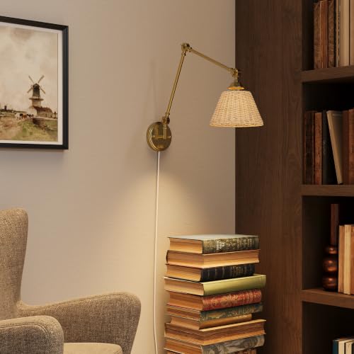 Image of Plug in Wall Sconce, Gold Adjustable Swing Arm Wall Lamp, 1 Pack