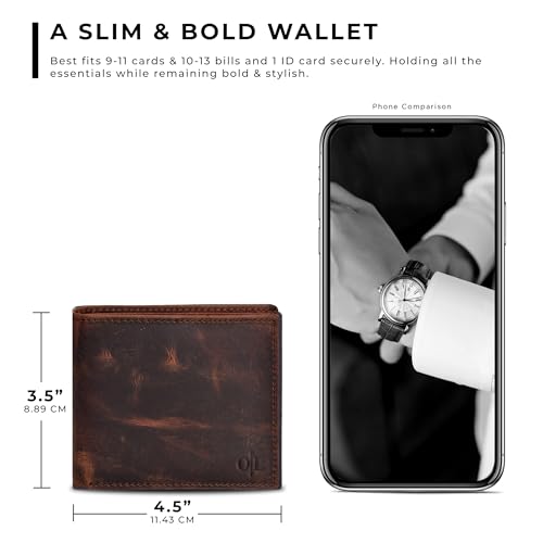 Image of Oak Leathers Leather Wallet for Men - RFID Bifold Wallets with 9 Credit Cards 1 ID Window Slim Minimalist Front Pocket Gift For Men