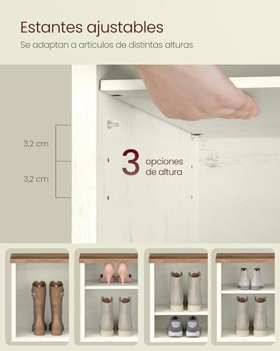 Variante de VASAGLE mueble zapatero recibidor Blanco Rústico y Marrón Miel
