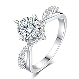 Anillo de oro blanco 585 para mujer, anillo de compromiso para mujer, cruz y redondo, con moissanita de 1 ct, oro de 14 quilates, plata de ley de 14 quilates, talla 57 (18.1)
