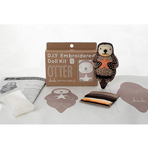 Image of Kiriki Press DIY Embroidery Doll Kit - Skill Level 3 - Beginner to Advanced Embroidery Kits for Adults Teens (3 Skill Levels) Animal Embroidery Kit - Screen Printed Pattern (Otter - Level 3)