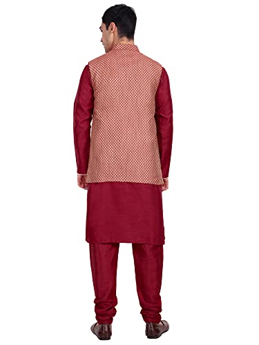 Image of Silk Blend Men's Kurta & Pant With Nehru Jacket Wedding Waistcoat