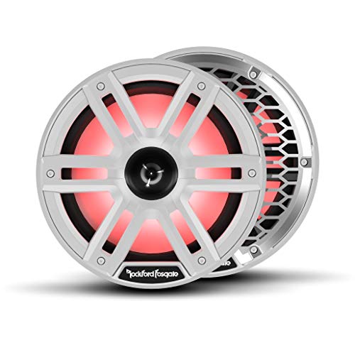 Image of Rockford Fosgate M2-8H Color Optix 8 inch Marine Speakers - White(Pair) | 2-Way Coaxial /Horn Tweeters, Sport and Stainless Grilles Options, Offering Ultra Bright Multicolor LED Lighting Experience
