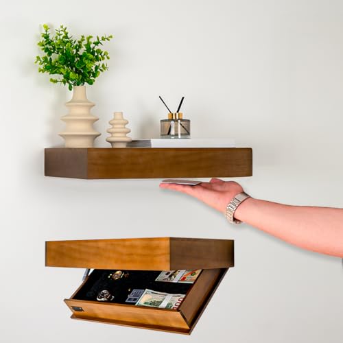 Concealment Shelf with RFID Lock - Concealed Gun Floating Shelf with Hidden Storage Compartment, Wooden Shelves for Wall Mount Display with Secret Drawer, Weapon Hiding Furniture Safe by AM Creations