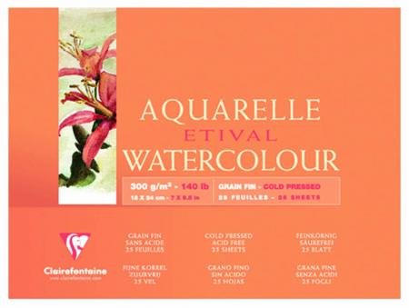 Blocco per Appunti, di 100 fogli di Carta per acquerelli Etival, grana fine, 300 g/m², 24 x 30 – Set di 2