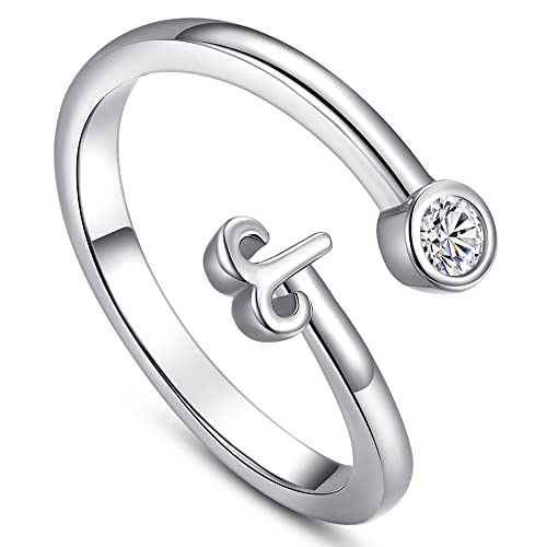 FLYUN Zodiac Rings Virgo Aries Scorpio Ring Minimalist Gold 12 Constellation Ring Cubic Zirconia Adjustable Ring Birthday Gifts for Women (1-Aries Ring-Silver)