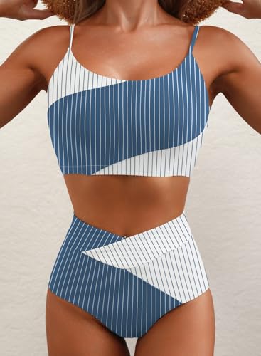Image of Herseas Women 2 Piece High Waisted Bikini Sets Color Block Popular Swimsuit 2026 Summer Beach Best Bathing Suits