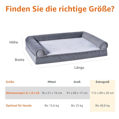 Amazon Basics Couchbett aus Schaumstoff für Hunde und Haustiere mit abnehmbarem Bezug, Grau, 112 x 89 x 20 cm (L x W x H)