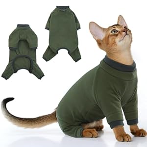 PUMYPOREITY Sticky Hair Cat Clothes, Prevent Hair Loss Cat Pajamas, Soft Cat Sweaters for Cats Only, Cat Hair Sticky Onesie, Cat Recovery Suit After Surgery, Green, XS