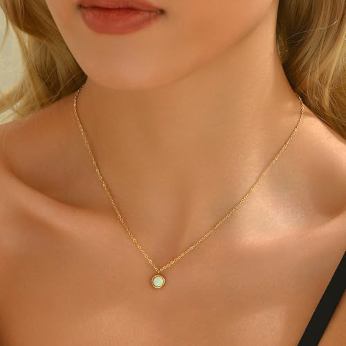 18K Gold Plated CZ Starfish Moon Pendant Necklace for Women Created Round White Opal Choker Necklace Dainty Gold Lucky Horseshoe Pearl Necklace Stainless Steel Jewelry4