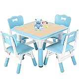 FUNLIO Mesa Infantil con 4 Sillas para Niños de 3 a 8 años, Aprobado por CPC y CE (5 Piezas) - Azul
