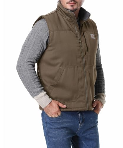 Image of Men's Loose Fit Workwear Vest Fleece-Lined Waterproof Mock-Neck Vest
