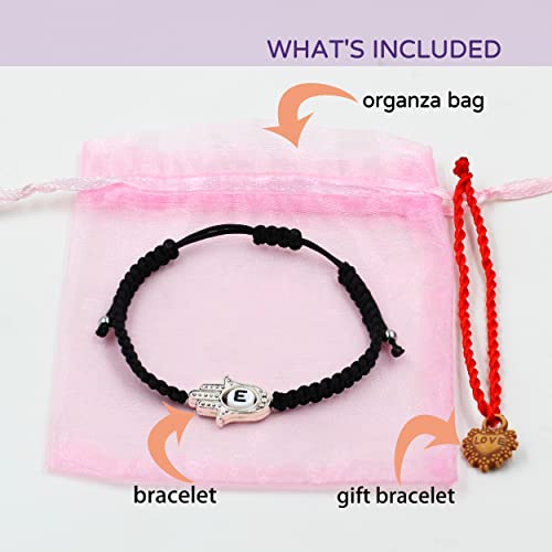 Image of Uloveido Customized A to Z 26 Letters Hand of Fatima Bracelet - Fatima Hamsa Hand Evil Eye Protection Bracelet Lucky Charm Adjustable Braided Black String