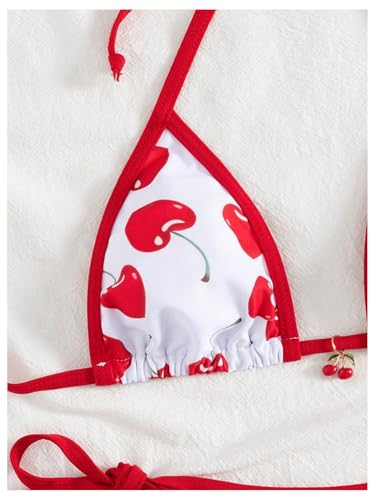 WDIRARA Women's 2 Piece Cherry Print Halter Bikini Set String Triangle Swimsuit Bathing Suit3